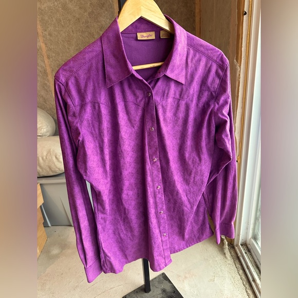 Wrangler Pearl Snap Suede Western Button Up Shirt Size Large Purple Pattern - Picture 1 of 10